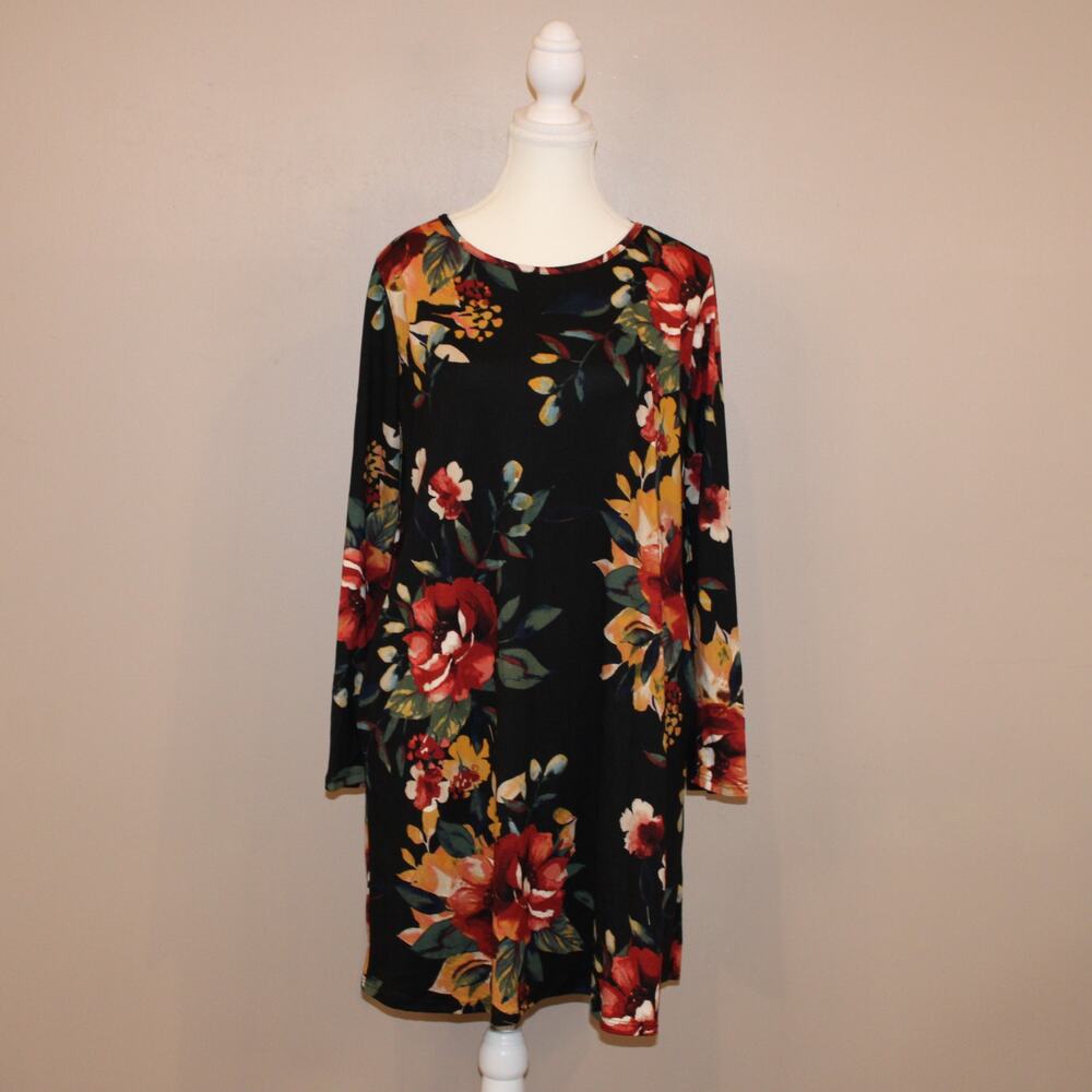 NWT Sweet Lovely by Jen Long Sleeve Tunic Dress w/Pockets Fall Florals